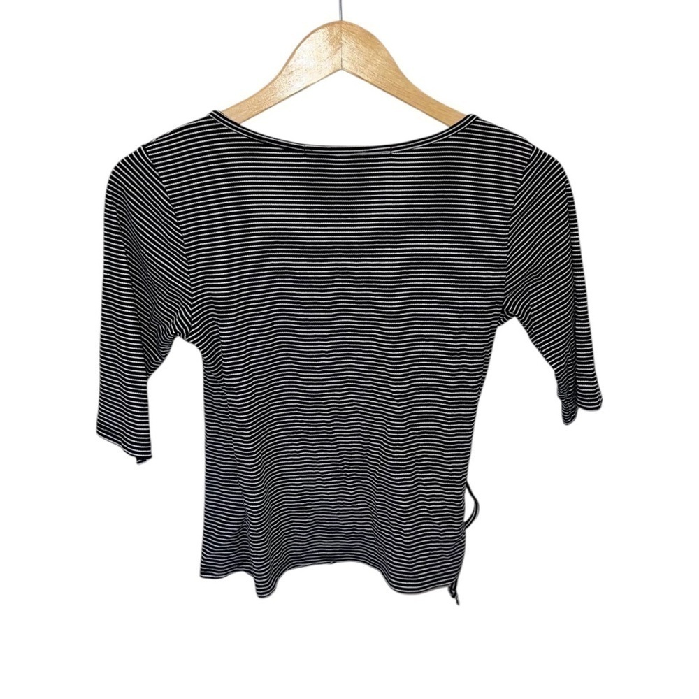 NWT BP Hiatus Stripe Cropped Wrap Tee Black & White - Picture 4 of 5